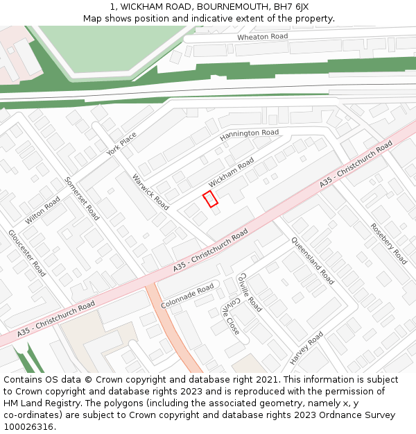 1, WICKHAM ROAD, BOURNEMOUTH, BH7 6JX: Location map and indicative extent of plot
