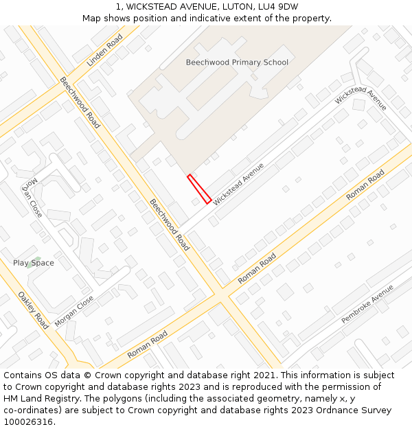 1, WICKSTEAD AVENUE, LUTON, LU4 9DW: Location map and indicative extent of plot
