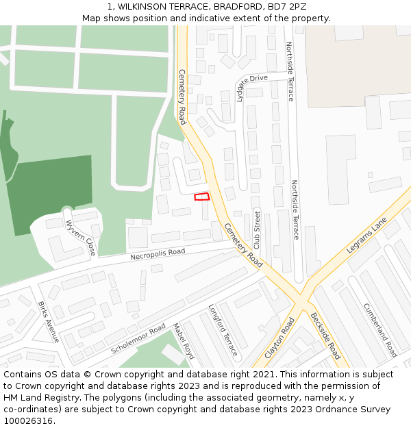 1, WILKINSON TERRACE, BRADFORD, BD7 2PZ: Location map and indicative extent of plot