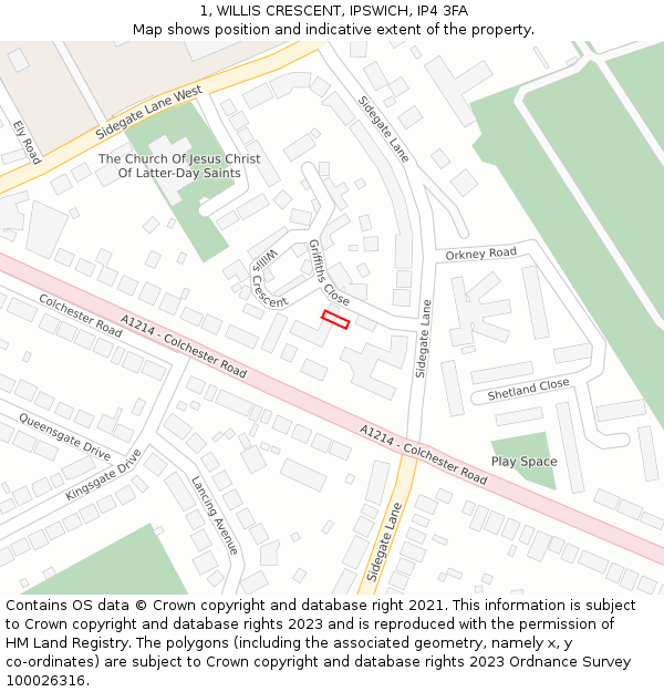 1, WILLIS CRESCENT, IPSWICH, IP4 3FA: Location map and indicative extent of plot
