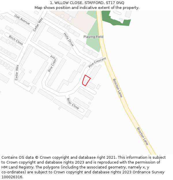 1, WILLOW CLOSE, STAFFORD, ST17 0NQ: Location map and indicative extent of plot