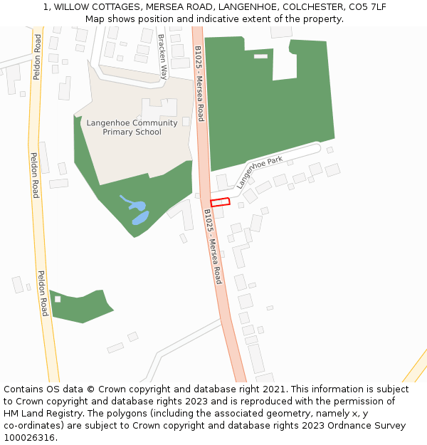 1, WILLOW COTTAGES, MERSEA ROAD, LANGENHOE, COLCHESTER, CO5 7LF: Location map and indicative extent of plot