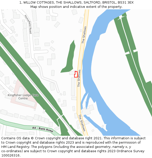 1, WILLOW COTTAGES, THE SHALLOWS, SALTFORD, BRISTOL, BS31 3EX: Location map and indicative extent of plot