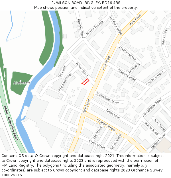 1, WILSON ROAD, BINGLEY, BD16 4BS: Location map and indicative extent of plot