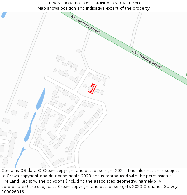 1, WINDROWER CLOSE, NUNEATON, CV11 7AB: Location map and indicative extent of plot