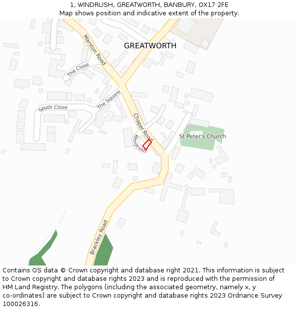 1, WINDRUSH, GREATWORTH, BANBURY, OX17 2FE: Location map and indicative extent of plot