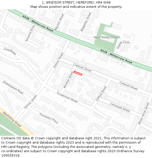 1, WINDSOR STREET, HEREFORD, HR4 0HW: Location map and indicative extent of plot