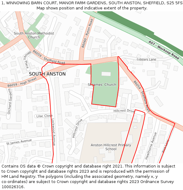 1, WINNOWING BARN COURT, MANOR FARM GARDENS, SOUTH ANSTON, SHEFFIELD, S25 5FS: Location map and indicative extent of plot