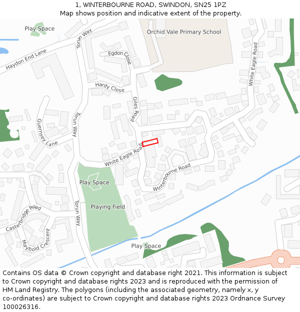 1, WINTERBOURNE ROAD, SWINDON, SN25 1PZ: Location map and indicative extent of plot
