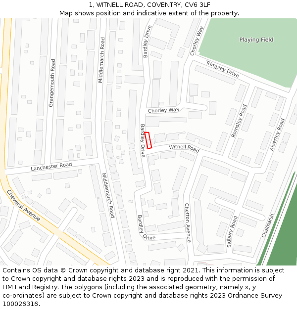 1, WITNELL ROAD, COVENTRY, CV6 3LF: Location map and indicative extent of plot
