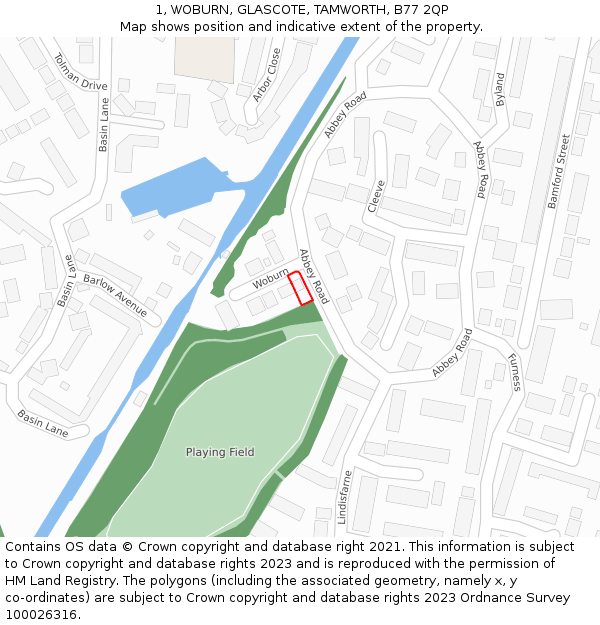1, WOBURN, GLASCOTE, TAMWORTH, B77 2QP: Location map and indicative extent of plot