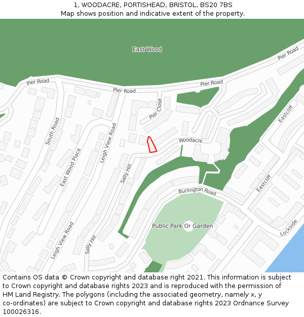 1, WOODACRE, PORTISHEAD, BRISTOL, BS20 7BS: Location map and indicative extent of plot