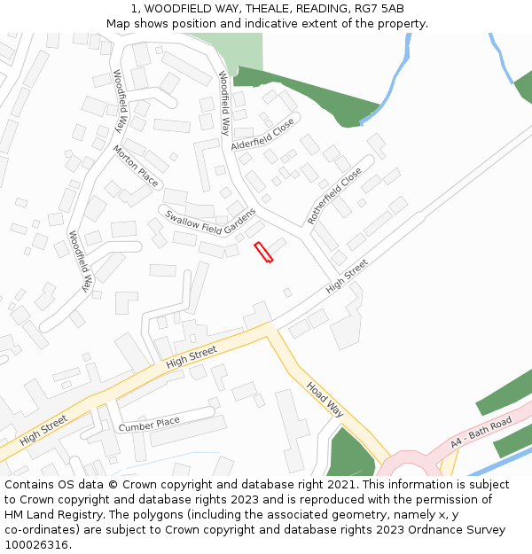 1, WOODFIELD WAY, THEALE, READING, RG7 5AB: Location map and indicative extent of plot