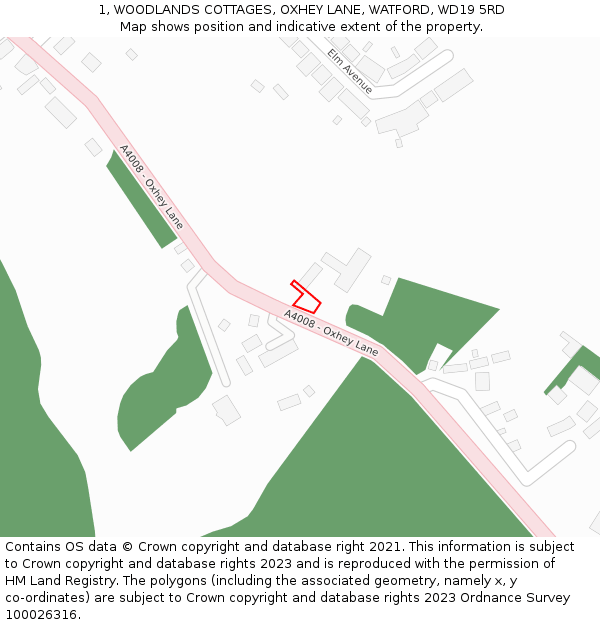 1, WOODLANDS COTTAGES, OXHEY LANE, WATFORD, WD19 5RD: Location map and indicative extent of plot