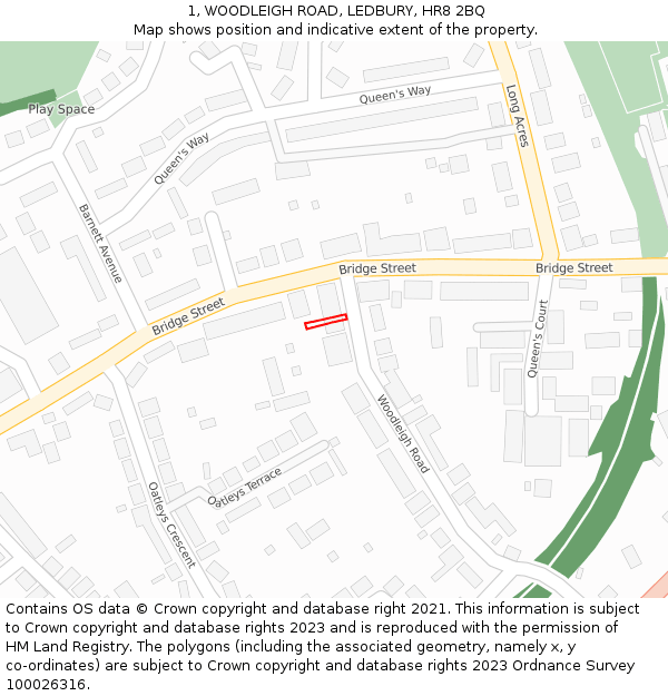 1, WOODLEIGH ROAD, LEDBURY, HR8 2BQ: Location map and indicative extent of plot