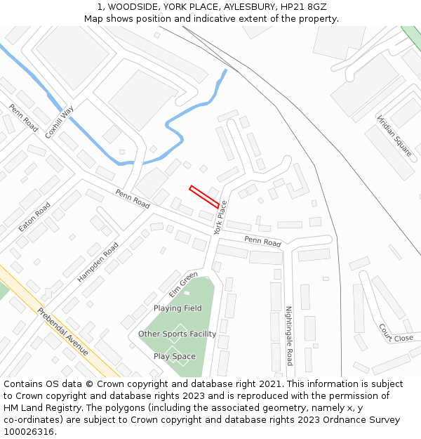 1, WOODSIDE, YORK PLACE, AYLESBURY, HP21 8GZ: Location map and indicative extent of plot