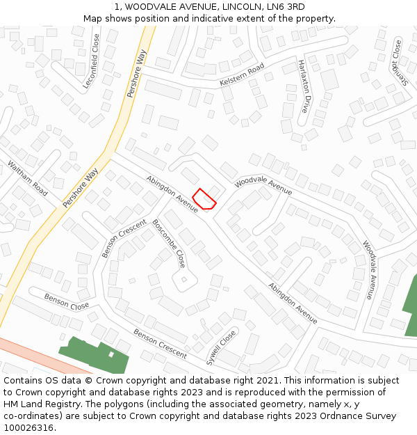 1, WOODVALE AVENUE, LINCOLN, LN6 3RD: Location map and indicative extent of plot