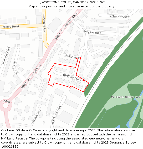 1, WOOTTONS COURT, CANNOCK, WS11 6XR: Location map and indicative extent of plot