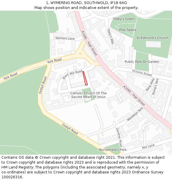 1, WYMERING ROAD, SOUTHWOLD, IP18 6AG: Location map and indicative extent of plot