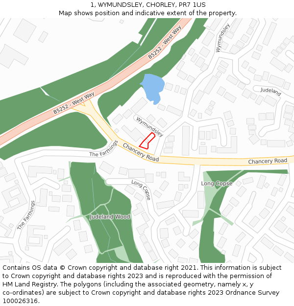 1, WYMUNDSLEY, CHORLEY, PR7 1US: Location map and indicative extent of plot