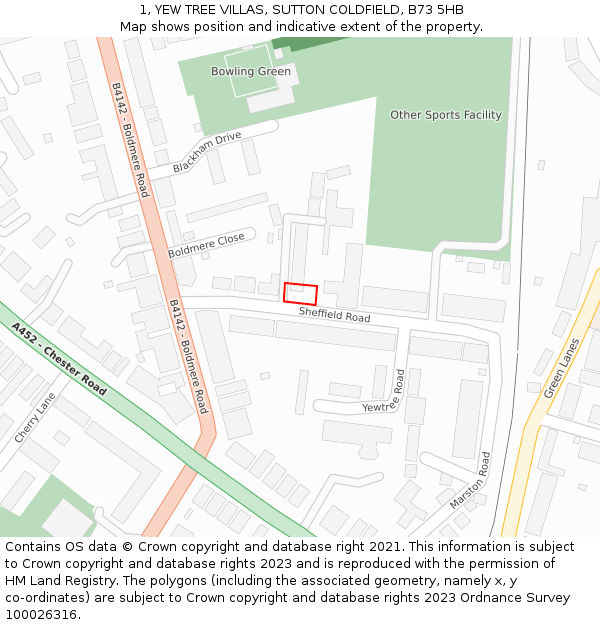 1, YEW TREE VILLAS, SUTTON COLDFIELD, B73 5HB: Location map and indicative extent of plot