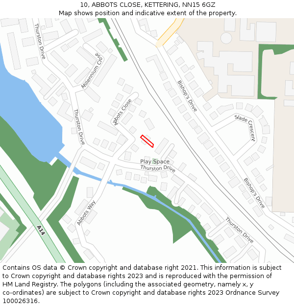 10, ABBOTS CLOSE, KETTERING, NN15 6GZ: Location map and indicative extent of plot