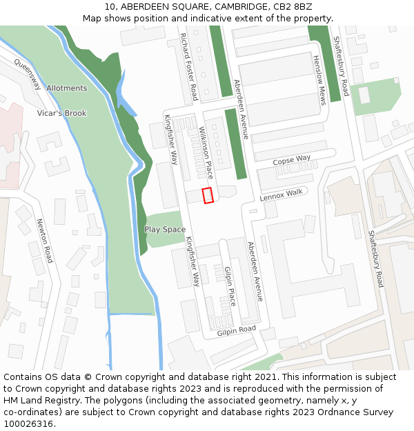 10, ABERDEEN SQUARE, CAMBRIDGE, CB2 8BZ: Location map and indicative extent of plot