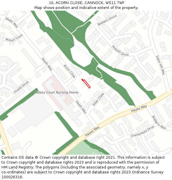 10, ACORN CLOSE, CANNOCK, WS11 7WF: Location map and indicative extent of plot