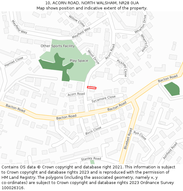 10, ACORN ROAD, NORTH WALSHAM, NR28 0UA: Location map and indicative extent of plot