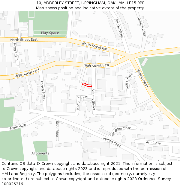 10, ADDERLEY STREET, UPPINGHAM, OAKHAM, LE15 9PP: Location map and indicative extent of plot