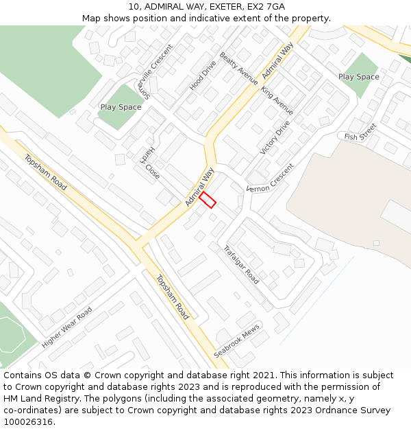 10, ADMIRAL WAY, EXETER, EX2 7GA: Location map and indicative extent of plot