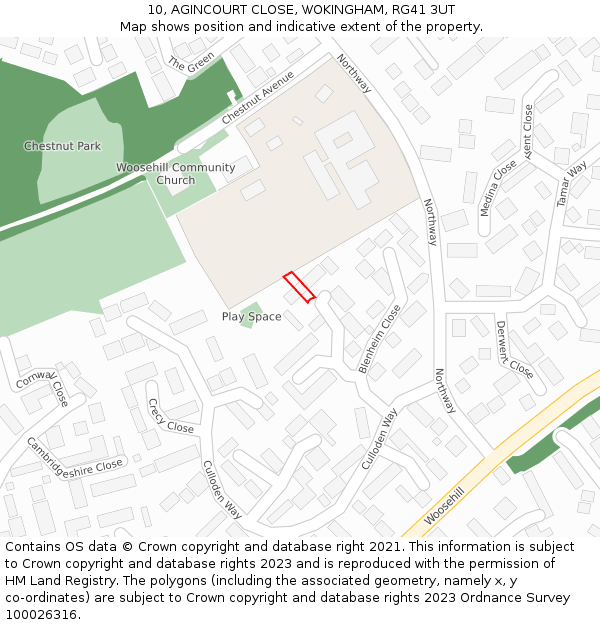 10, AGINCOURT CLOSE, WOKINGHAM, RG41 3UT: Location map and indicative extent of plot