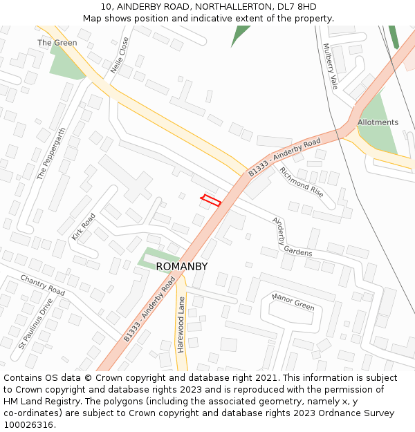 10, AINDERBY ROAD, NORTHALLERTON, DL7 8HD: Location map and indicative extent of plot