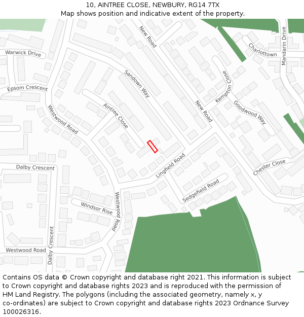 10, AINTREE CLOSE, NEWBURY, RG14 7TX: Location map and indicative extent of plot