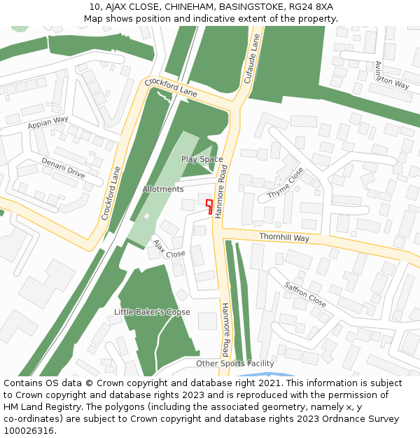 10, AJAX CLOSE, CHINEHAM, BASINGSTOKE, RG24 8XA: Location map and indicative extent of plot