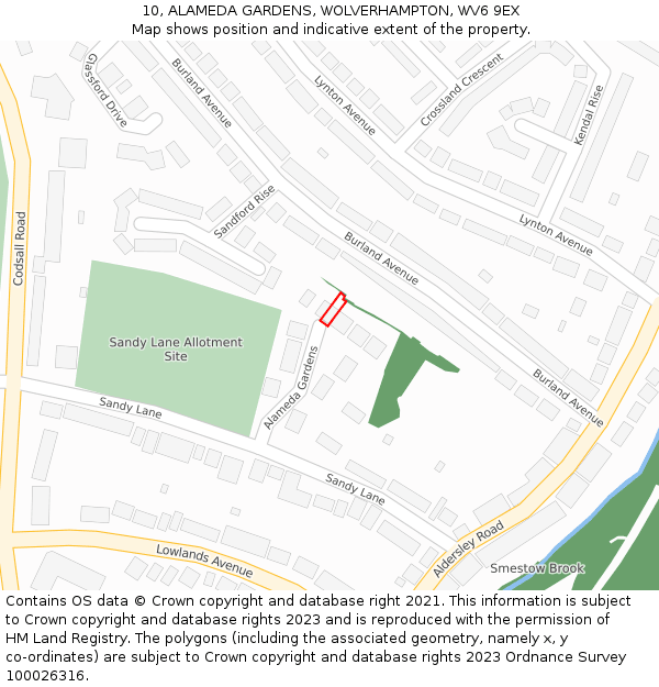 10, ALAMEDA GARDENS, WOLVERHAMPTON, WV6 9EX: Location map and indicative extent of plot