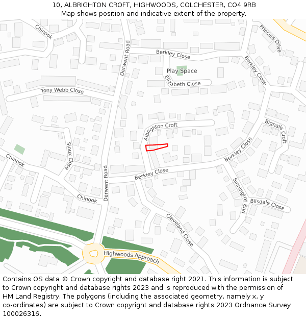 10, ALBRIGHTON CROFT, HIGHWOODS, COLCHESTER, CO4 9RB: Location map and indicative extent of plot