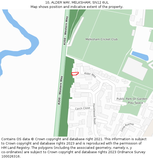 10, ALDER WAY, MELKSHAM, SN12 6UL: Location map and indicative extent of plot