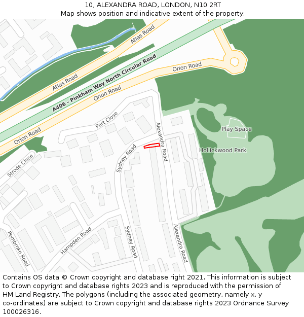 10, ALEXANDRA ROAD, LONDON, N10 2RT: Location map and indicative extent of plot