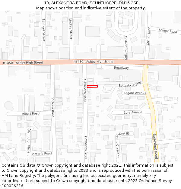 10, ALEXANDRA ROAD, SCUNTHORPE, DN16 2SF: Location map and indicative extent of plot