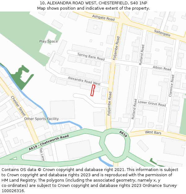 10, ALEXANDRA ROAD WEST, CHESTERFIELD, S40 1NP: Location map and indicative extent of plot