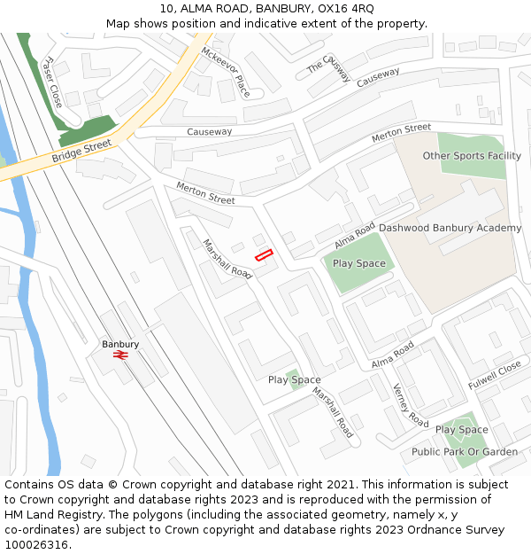 10, ALMA ROAD, BANBURY, OX16 4RQ: Location map and indicative extent of plot