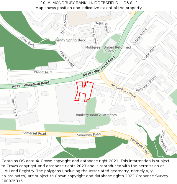 10, ALMONDBURY BANK, HUDDERSFIELD, HD5 8HF: Location map and indicative extent of plot