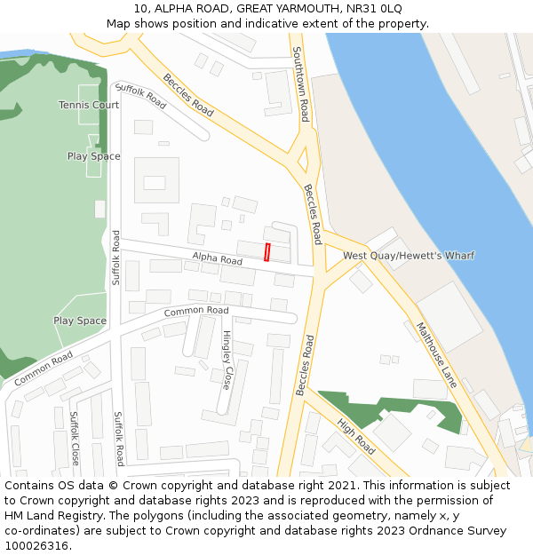 10, ALPHA ROAD, GREAT YARMOUTH, NR31 0LQ: Location map and indicative extent of plot