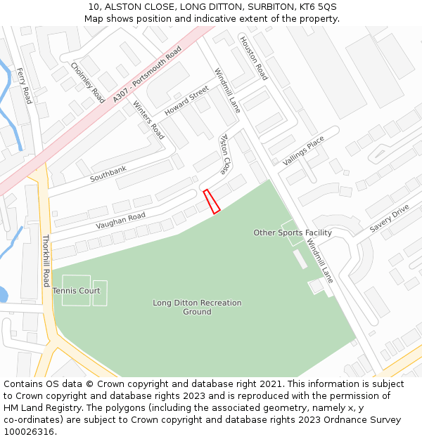 10, ALSTON CLOSE, LONG DITTON, SURBITON, KT6 5QS: Location map and indicative extent of plot