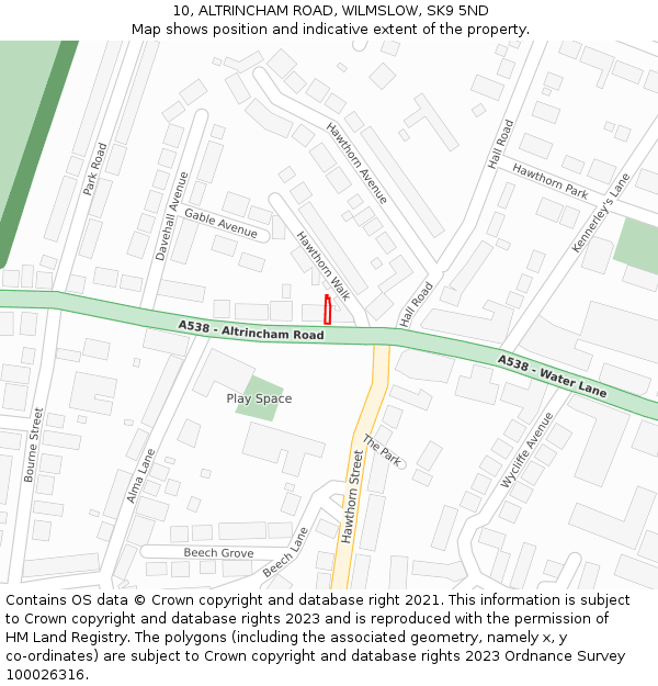 10, ALTRINCHAM ROAD, WILMSLOW, SK9 5ND: Location map and indicative extent of plot
