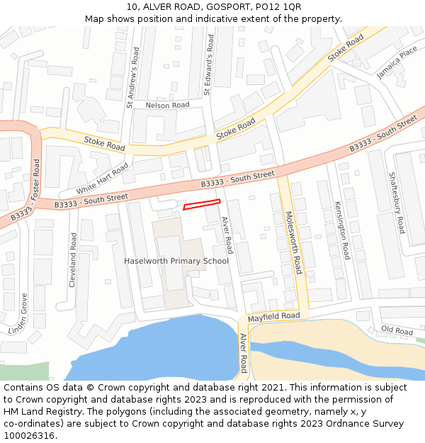 10, ALVER ROAD, GOSPORT, PO12 1QR: Location map and indicative extent of plot