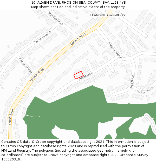 10, ALWEN DRIVE, RHOS ON SEA, COLWYN BAY, LL28 4YB: Location map and indicative extent of plot