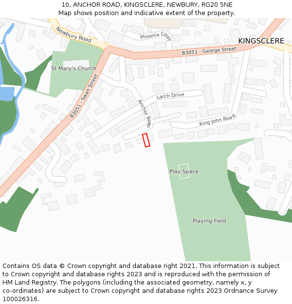 10, ANCHOR ROAD, KINGSCLERE, NEWBURY, RG20 5NE: Location map and indicative extent of plot