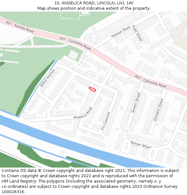 10, ANGELICA ROAD, LINCOLN, LN1 1AY: Location map and indicative extent of plot